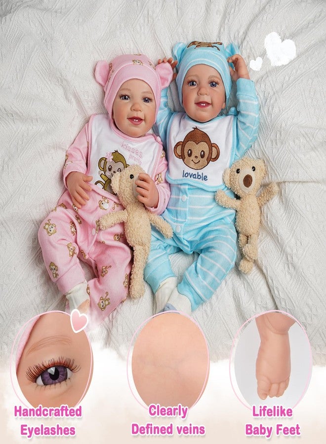 BABESIDE دمى أطفال حديثي الولادة من بيبي سايد، توأم، 20 بوصة، دمى واقعية لطفل حديث الولادة، ولد وبنت، جسم من الفينيل الناعم والقماش، مع مجموعة أدوات تغذية، علبة هدايا للأطفال من عمر 3 سنوات فما فوق - Image 5